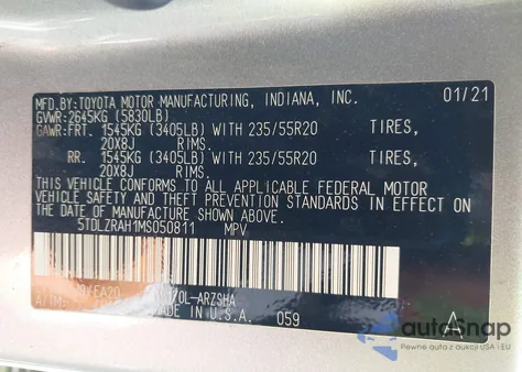 2021 Toyota Highlander Xse из США, поврежденный, VIN 5TDLZRAH1MS050811